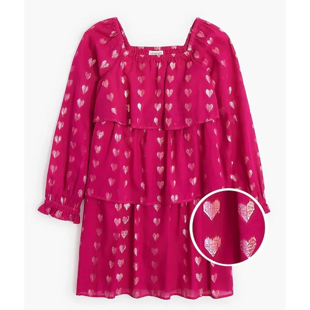 Crewcuts Factory | NWOT Girls' shimmer tiered hearts dress Brilliant Berry Sz 3